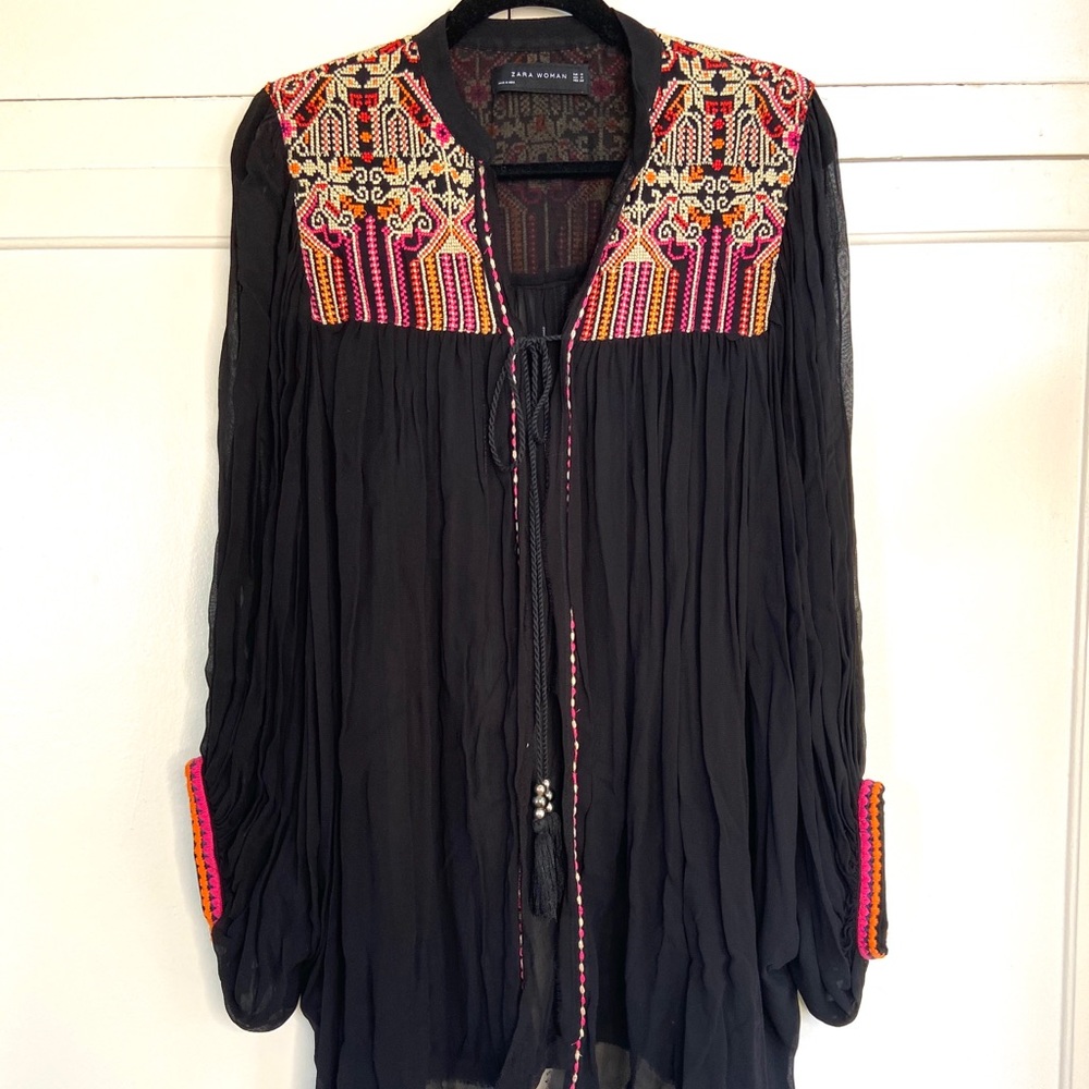 Zara embroidered shirt jacket